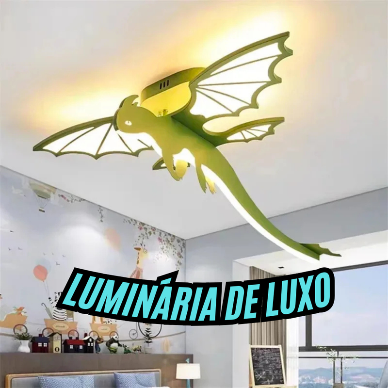 Luminária Premium de teto com desenho de Dragão verde para quarto de crianças