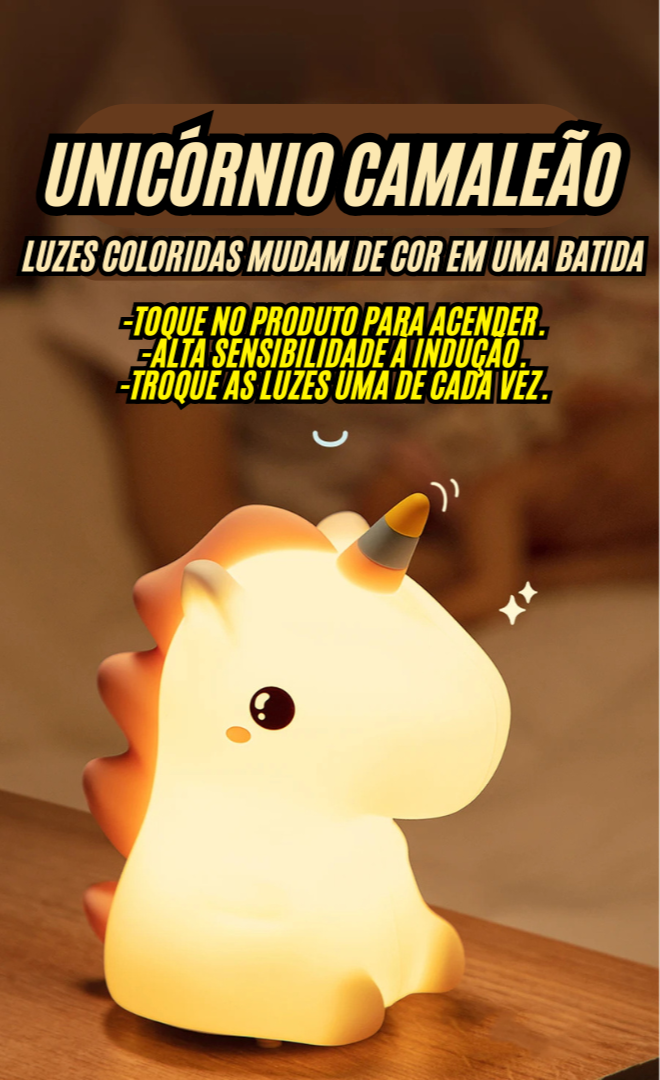 Unicórnio Camaleão 7 Cores de Silicone Sensível ao Toque para Crianças Dormir a Noite.
