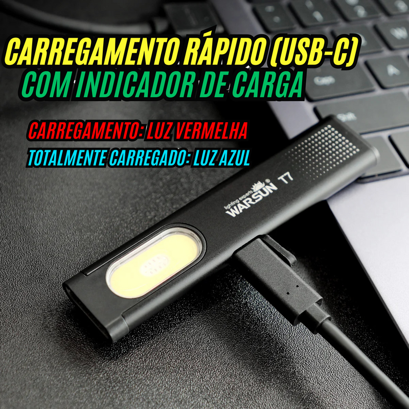 Lanterna Portátil Com Base Magnética e Clip de Bolso / 6 Modos