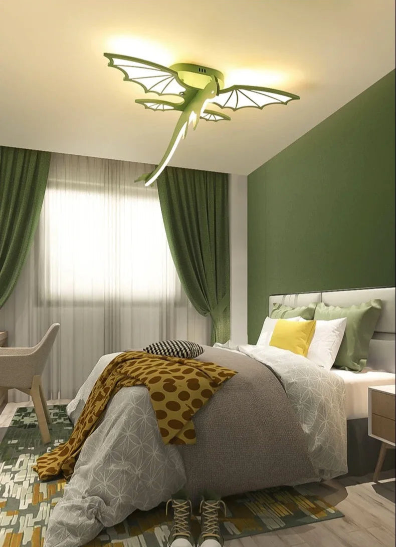 Luminária Premium de teto com desenho de Dragão verde para quarto de crianças