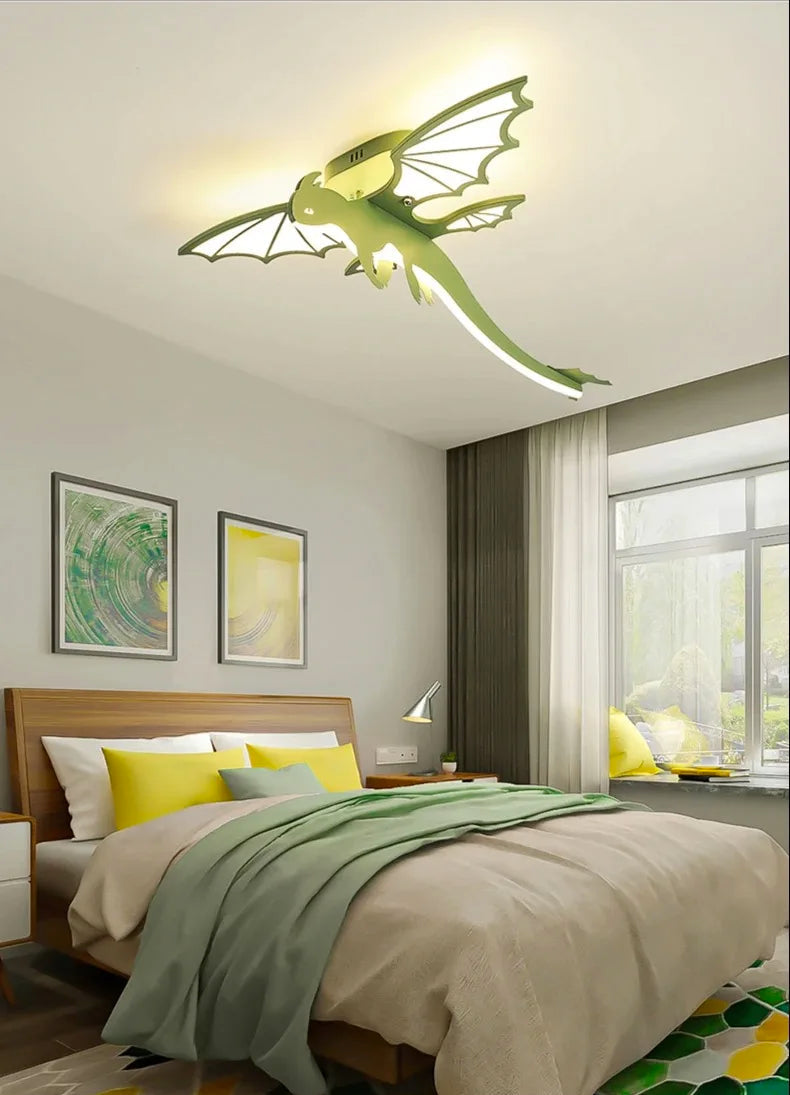 Luminária Premium de teto com desenho de Dragão verde para quarto de crianças
